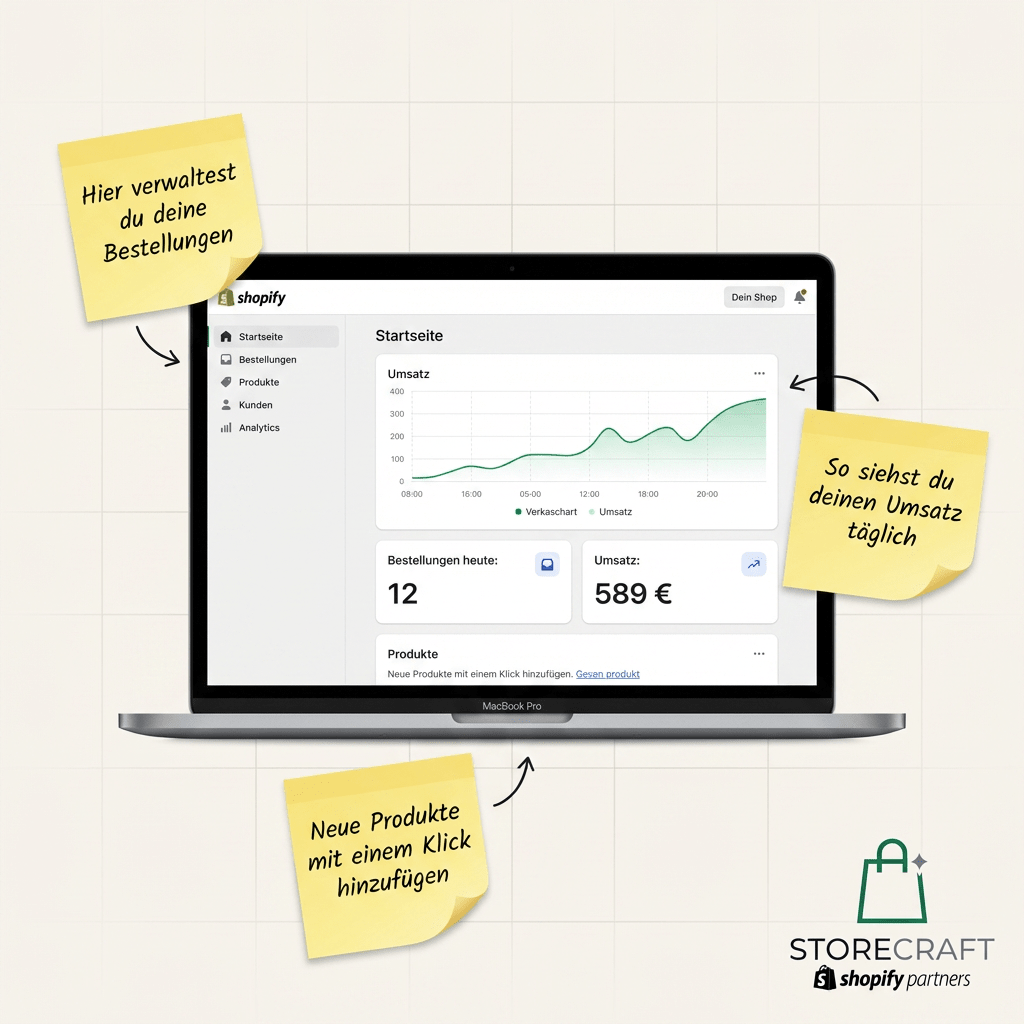 Shopify-Admin Übersicht — einfache Shop-Verwaltung mit Storecraft für Einsteiger