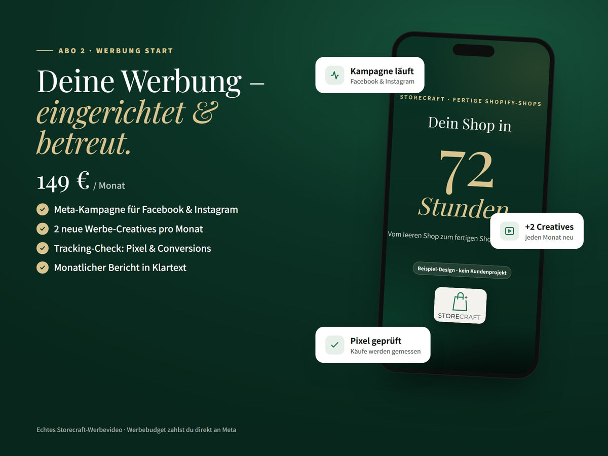 Abo · Werbung Start: Meta-Kampagne mit echtem Storecraft-Werbevideo