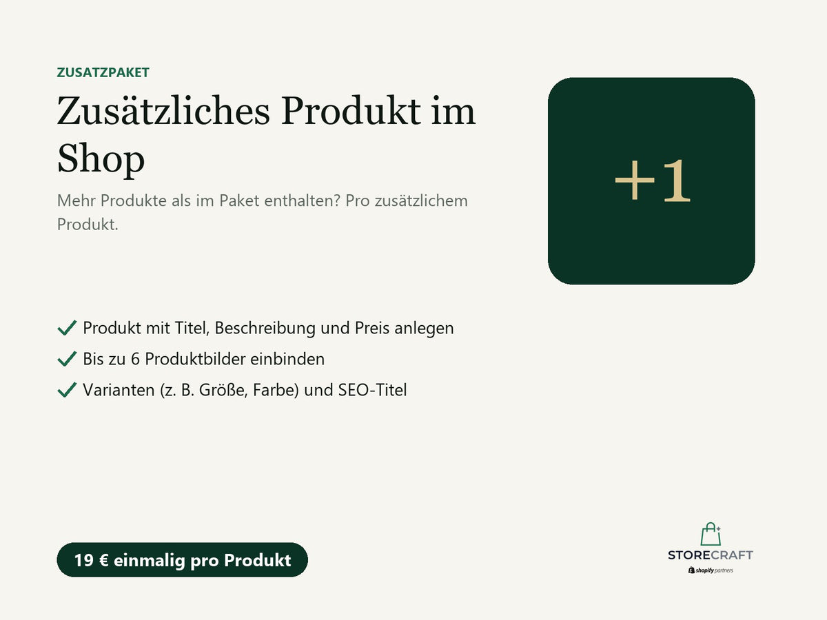 Zusatzleistung – Zusätzliches Produkt im Shop: Leistungsübersicht