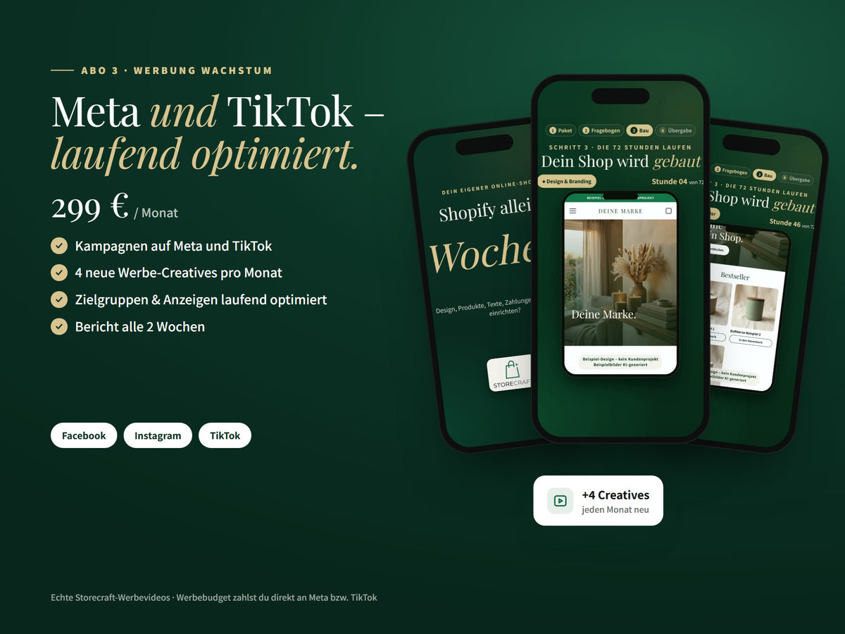 Abo · Werbung Wachstum: Meta und TikTok mit echten Storecraft-Werbevideos