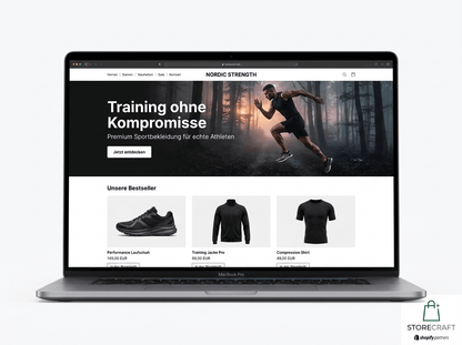 Storecraft Referenzshop Nordic Strength — fertiger Shopify-Shop für Sportbekleidung