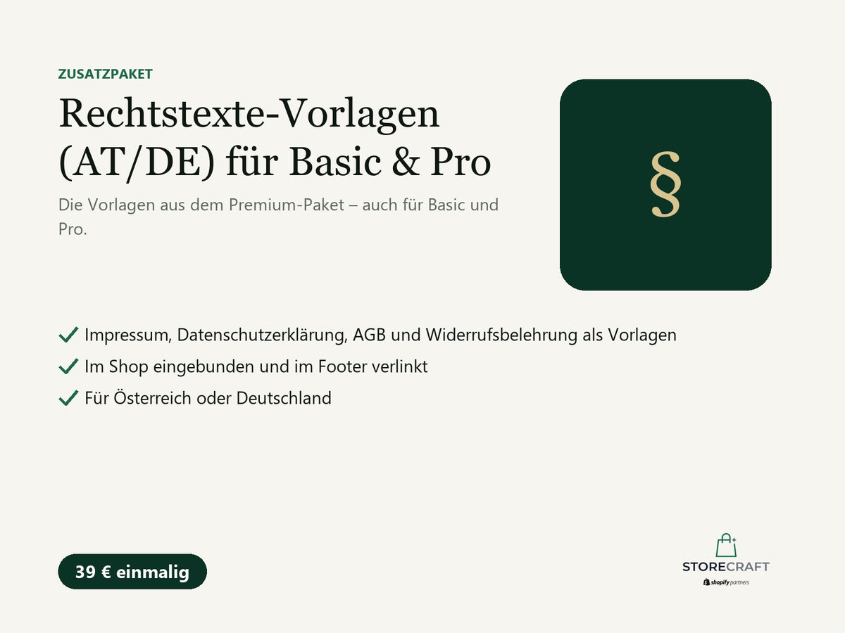 Zusatzleistung – Rechtstexte-Vorlagen (AT/DE) für Basic & Pro: Leistungsübersicht