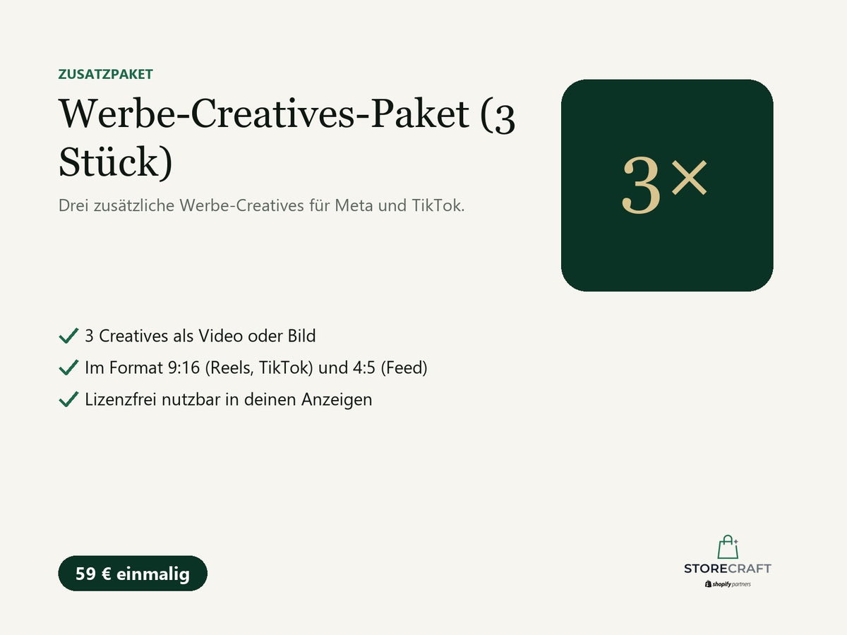 Zusatzleistung – Werbe-Creatives-Paket (3 Stück): Leistungsübersicht